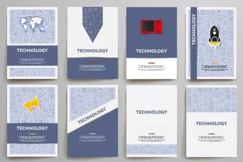 Corporate identity vector templates set with doodles technology theme Stockillustratie