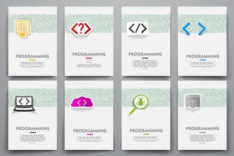 Corporate identity vector templates set with doodles programming theme Stockillustratie