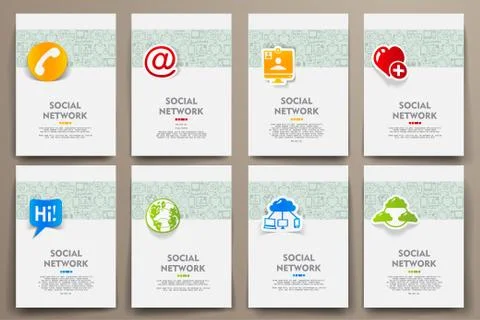 Corporate identity vector templates set with doodles social network theme Stock Illustration
