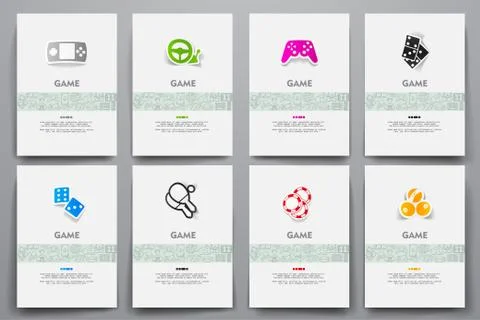Corporate identity vector templates set with doodles gaming theme Stock Illustration
