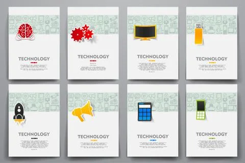 Corporate identity vector templates set with doodles technology theme Stock Illustration