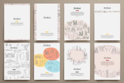 Corporate identity vector templates set with doodles Dubai theme Ilustración de archivo