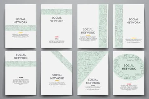 Corporate identity vector templates set with doodles social network theme Stock Illustration