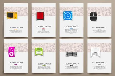 Corporate identity vector templates set with doodles technology theme Stock Illustration