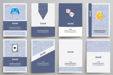 Corporate identity vector templates set with doodles gaming theme Stockillustratie