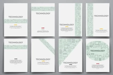 Corporate identity vector templates set with doodles technology theme Illustrazione stock