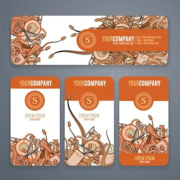Corporate Identity vector templates set with doodles it theme in orange colors Stock Illustration