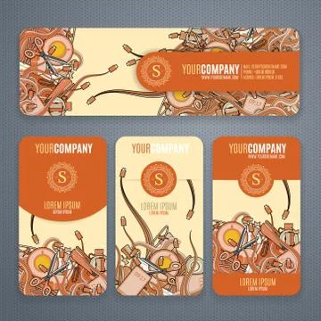 Corporate Identity vector templates set with doodles it theme in orange colors Stock Illustration