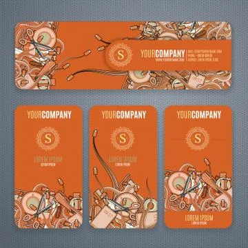 Corporate Identity vector templates set with doodles it theme in orange colors Illustrazione stock