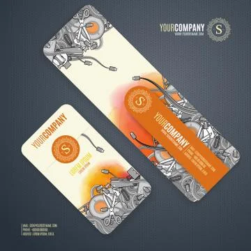 Corporate Identity vector templates set with doodles it theme in cartoon gray Stock Illustration