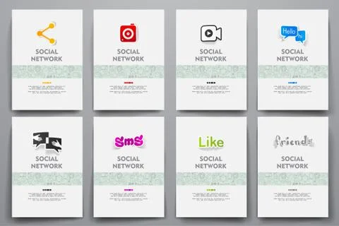Corporate identity vector templates set with doodles social network theme Stock Illustration
