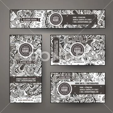 Corporate Identity vector templates set design with doodles Classic music theme Stock Illustration