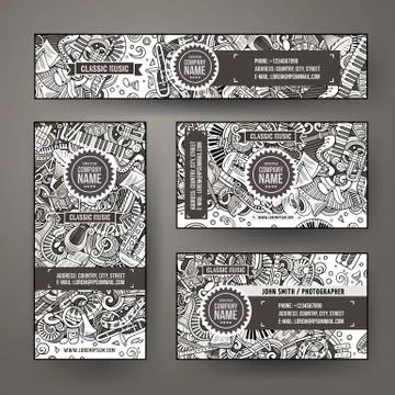 Corporate Identity vector templates set design with doodles Classic music theme Stock Illustration