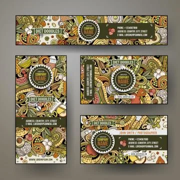 Corporate Identity vector templates set design with doodles Diet food theme Ilustração Stock