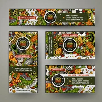 Corporate Identity vector templates set with doodle Soccer theme Illustrazione stock