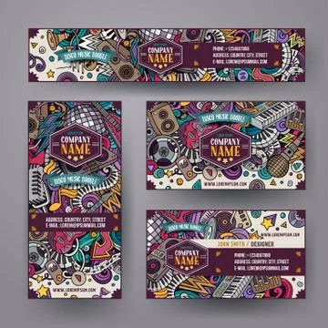 Corporate Identity vector templates set design with doodles Disco music theme Illustrazione stock