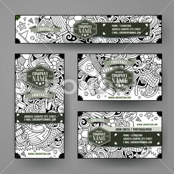 Corporate Identity vector templates set with doodle Soccer theme Stock Illustration