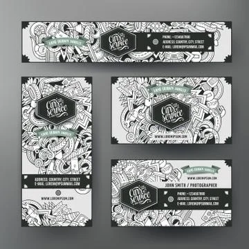 Corporate Identity vector templates set with doodles Automobile theme. Stock Illustration