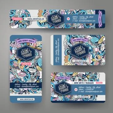Corporate Identity vector templates set design with doodles Bathroom theme Stock Illustration