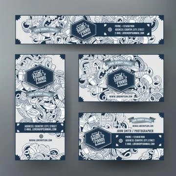Corporate Identity vector templates set design with doodles Bathroom theme Stock Illustration