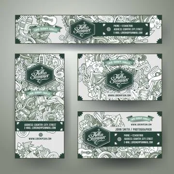 Corporate Identity vector templates set doodles camping theme Stock Illustration