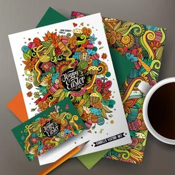 Corporate Identity vector templates set with doodles easter theme 库存插图