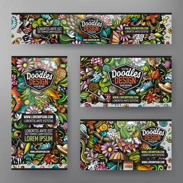 Corporate Identity vector templates set design with doodles Spring theme Stock Illustration