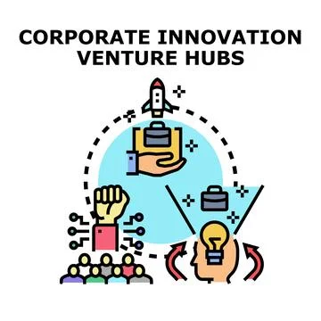 Corporate innovation venture hubs developing new ideas Stock Illustration