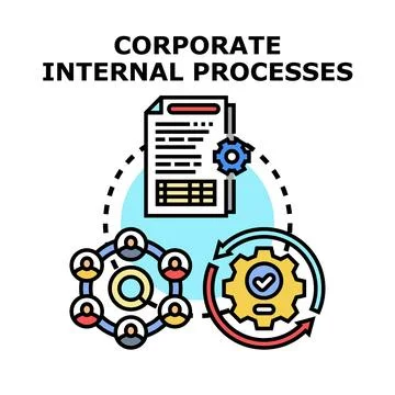 Corporate internal process management with teamwork and data Stock Illustration
