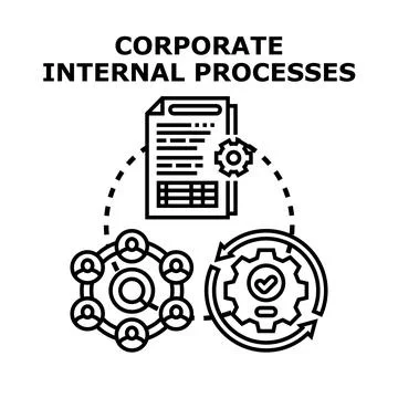Corporate internal process management with teamwork and data Stock Illustration