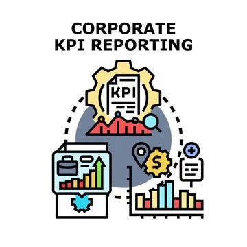 Corporate kpi reporting and data analysis concept Stock Illustration