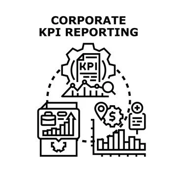 Corporate kpi reporting and data analysis concept Stock Illustration