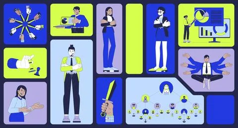 Corporate leadership and data-driven business bento grid illustration set Illustrazione stock