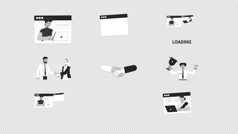 Corporate life and remote teamwork black and white line animation pack Stock Footage 345808900