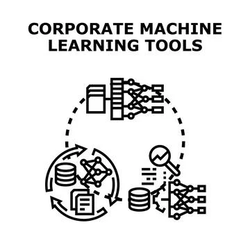 Corporate machine learning tools working with data analysis algorithms Stock Illustration