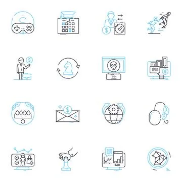 Corporate malpractice linear icons set. Fraud, Embezzlement, Corruption Stock Illustration