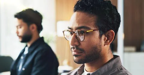 Corporate, man and reading on computer in office for real estate, property .. Stock Photos