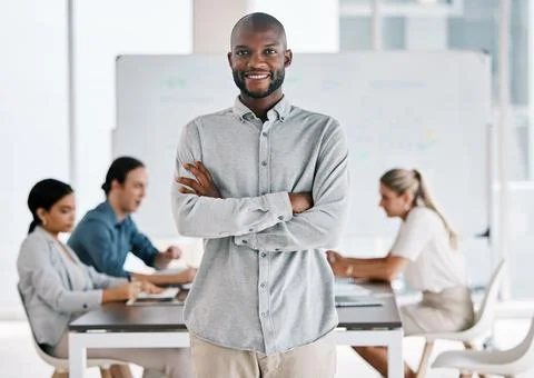 Corporate manager in meeting, leadership of training workshop and coach in work Stock Photos