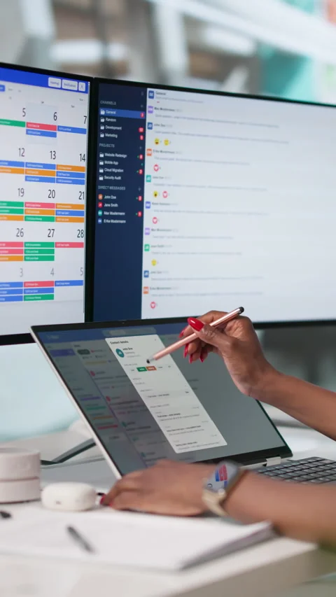 Corporate Manager Reviews Secure Email Platform Stock Footage 337228583