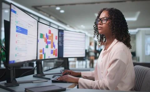 Corporate Manager Schedules Multiple Client Meetings Using Secure Email Platf Stock Photos