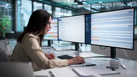 Corporate Manager Using Secure Messaging Software Stock Footage 339904711