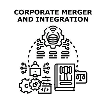 Corporate merger and integration process uniting business entities Stock Illustration