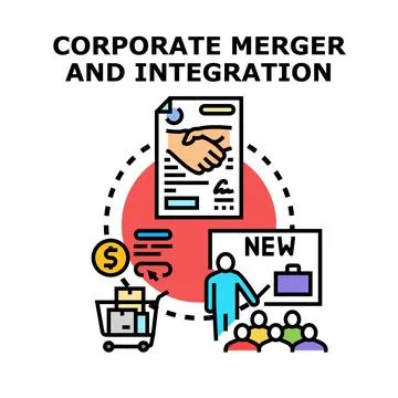 Corporate merger and integration process vector illustration Stock Illustration