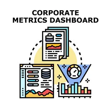 Corporate metrics dashboard overview visualizing business data performance Stock Illustration