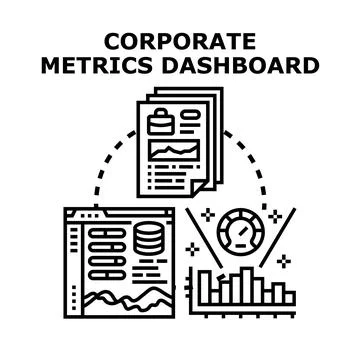 Corporate metrics dashboard overview visualizing business data performance Stock Illustration