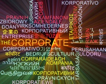 Corporate multilanguage wordcloud background concept glowing Stock Illustration