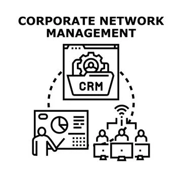 Corporate network management connecting team and data Stock Illustration