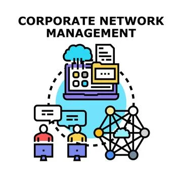 Corporate network management system connecting data and users Stock Illustration