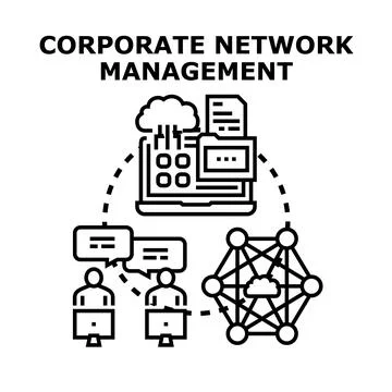 Corporate network management system connecting data and users Stock Illustration