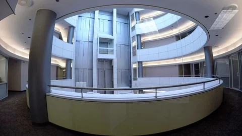 Corporate Office Building Elevators Atrium Video stock 98463612